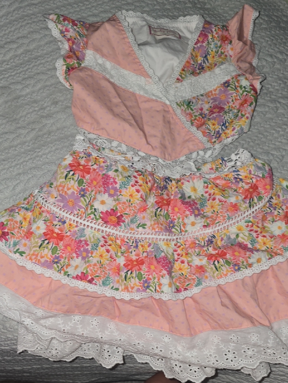 cheeky plum Pink Floral Tiered Dance Dress with Lace